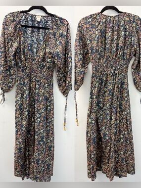 Shoshanna  Navy Multi Floral Long-Sleeve Maxi Dress